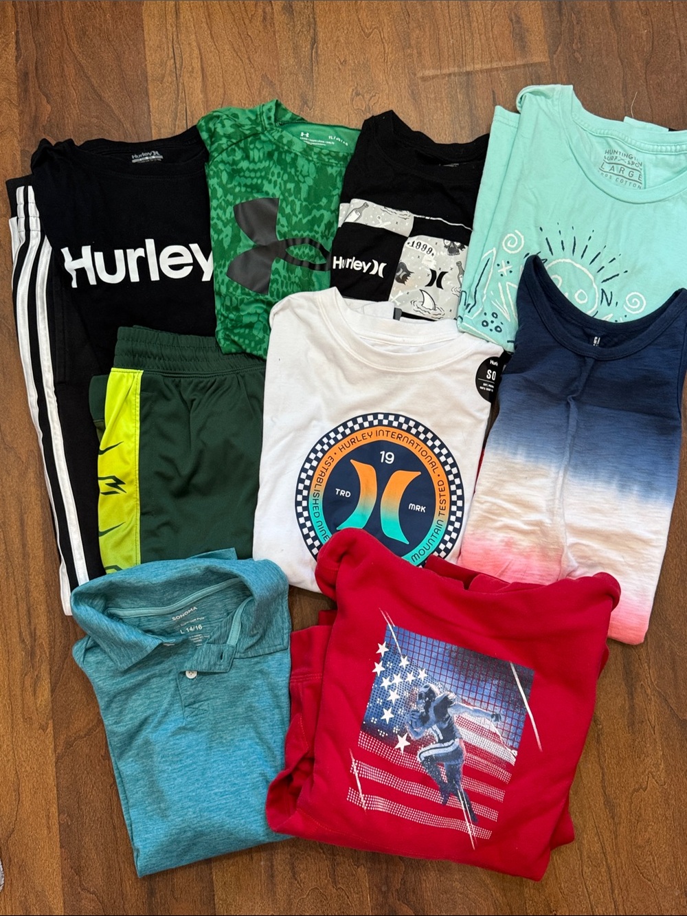 Hurley Boys Multicolor Tee and Hoodie Mix - Black, Green, Navy